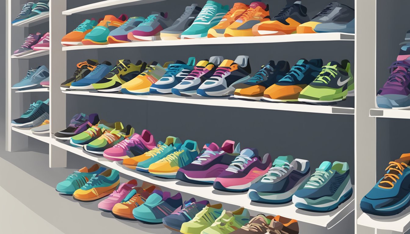 A pair of running shoes being gently cleaned and stored in a well-organized shoe rack
